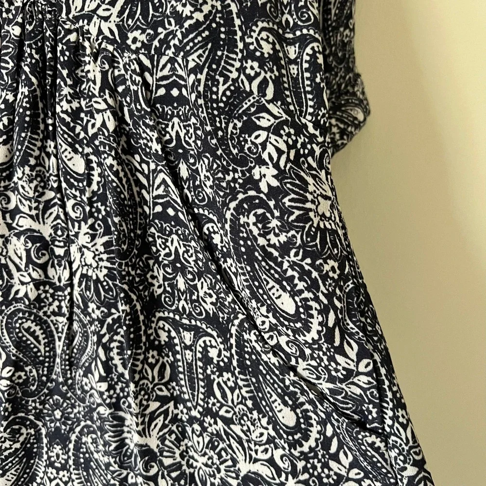 Garnet Hill Bohemian Pocket-Detail Dress Size 2 Navy Paisley Print‎ 3/4 Sleeve - Picture 5 of 9